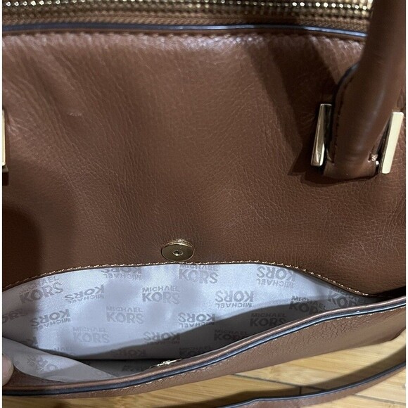 Michael Kors Caramel Chestnut Leather Designer Top Handle Crossbody Purse Brown - Picture 5 of 7
